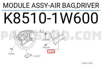 Nissan K85101W600 MODULE ASSY-AIR BAG,DRIVER