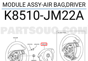 Nissan K8510JM22A MODULE ASSY-AIR BAG,DRIVER