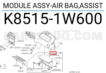 Nissan K85151W600 MODULE ASSY-AIR BAG,ASSIST