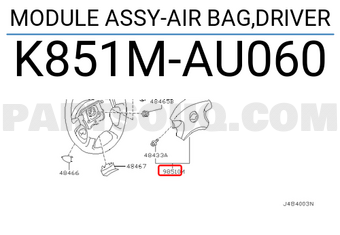 Nissan K851MAU060 MODULE ASSY-AIR BAG,DRIVER