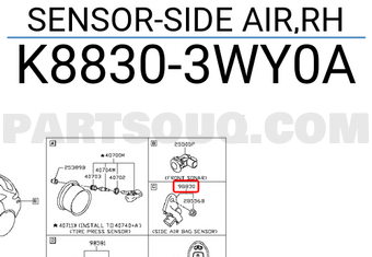 Nissan K88303WY0A SENSOR-SIDE AIR,RH