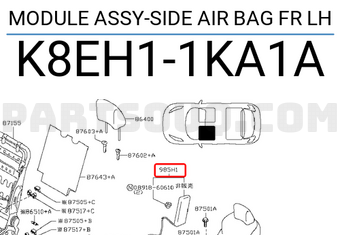 Nissan K8EH11KA1A MODULE ASSY-SIDE AIR BAG FR LH