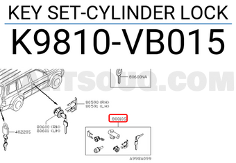 Nissan K9810VB015 KEY SET-CYLINDER LOCK