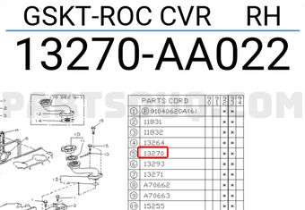 Subaru 13270AA022 GSKT-ROC CVR RH
