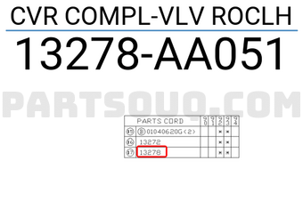 Subaru 13278AA051 CVR COMPL-VLV ROCLH