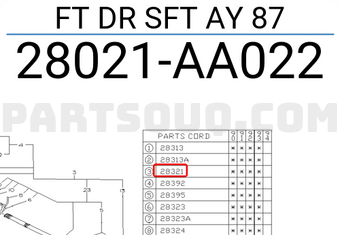 Subaru 28021AA022 FT DR SFT AY 87