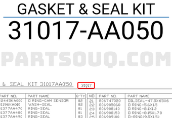 Subaru 31017AA050 GASKET & SEAL KIT