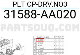 Subaru 31588AA020 PLT CP-DRV,NO3