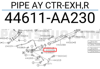 Subaru 44611AA230 PIPE AY CTR-EXH,R
