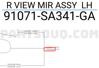 Subaru 91071SA341GA R VIEW MIR ASSY LH