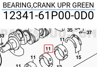 Suzuki 1234161P000D0 BEARING,CRANK UPR GREEN