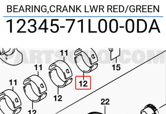 Suzuki 1234571L000DA BEARING,CRANK LWR RED/GREEN