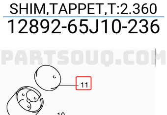 Suzuki 1289265J10236 SHIM,TAPPET,T:2.360