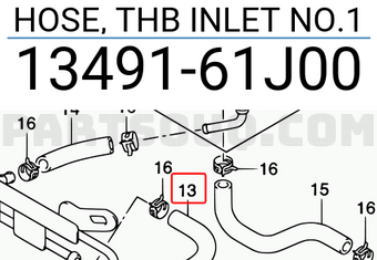 Suzuki 1349161J00 HOSE, THB INLET NO.1