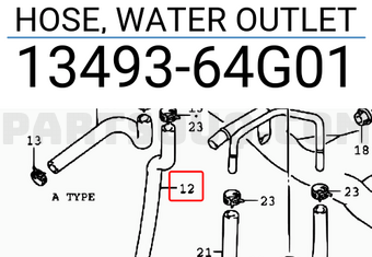 Suzuki 1349364G01 HOSE, WATER OUTLET