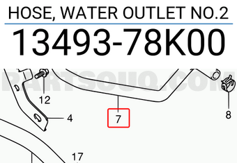 Suzuki 1349378K00 HOSE, WATER OUTLET NO.2