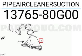 Suzuki 1376580G00 PIPEAIRCLEANERSUCTION