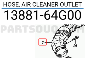 Suzuki 1388164G00 HOSE, AIR CLEANER OUTLET