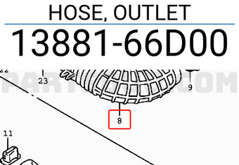 Suzuki 1388166D00 HOSE, OUTLET