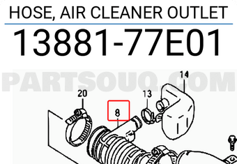Suzuki 1388177E01 HOSE, AIR CLEANER OUTLET