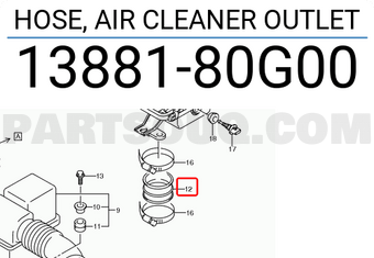 Suzuki 1388180G00 HOSE, AIR CLEANER OUTLET
