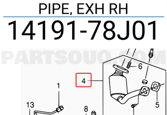 Suzuki 1419178J01 PIPE, EXH RH