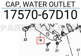 Suzuki 1757067D10 CAP, WATER OUTLET