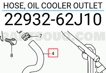 Suzuki 2293262J10 HOSE, OIL COOLER OUTLET