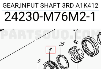 Suzuki 24230M76M21 GEAR,INPUT SHAFT 3RD A1K412