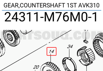 Suzuki 24311M76M01 GEAR,COUNTERSHAFT 1ST AVK310