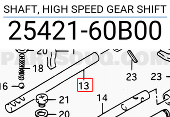 Suzuki 2542160B00 SHAFT, HIGH SPEED GEAR SHIFT