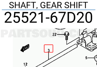 Suzuki 2552167D20 SHAFT, GEAR SHIFT