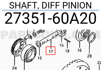 Suzuki 2735160A20 SHAFT, DIFF PINION