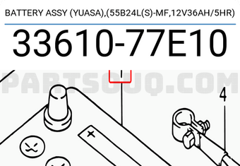 Suzuki 3361077E10 BATTERY ASSY (YUASA),(55B24L(S)-MF,12V36AH/5HR)