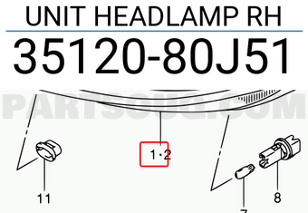 Suzuki 3512080J51 UNIT HEADLAMP RH
