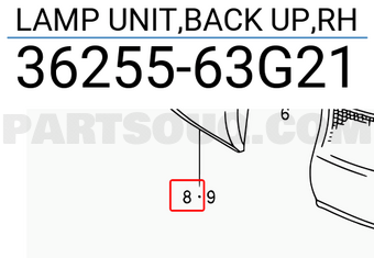 Suzuki 3625563G21 LAMP UNIT,BACK UP,RH