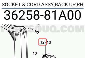 Suzuki 3625881A00 SOCKET & CORD ASSY,BACK UP,RH