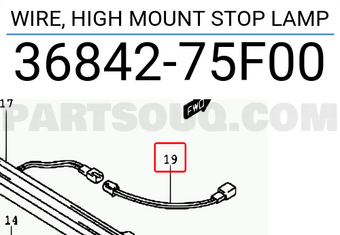 Suzuki 3684275F00 WIRE, HIGH MOUNT STOP LAMP
