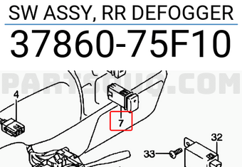Suzuki 3786075F10 SW ASSY, RR DEFOGGER