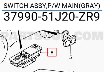 Suzuki 3799051J20ZR9 SWITCH ASSY,P/W MAIN(GRAY)