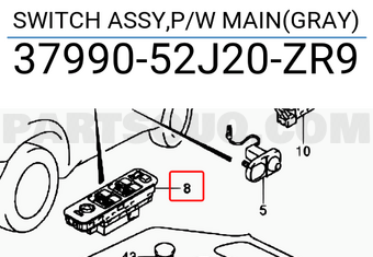 Suzuki 3799052J20ZR9 SWITCH ASSY,P/W MAIN(GRAY)