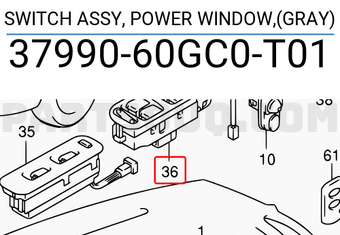 Suzuki 3799060GC0T01 SWITCH ASSY, POWER WINDOW,(GRAY)
