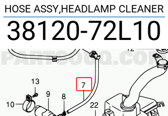 Suzuki 3812072L10 HOSE ASSY,HEADLAMP CLEANER
