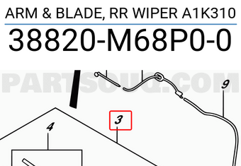 Suzuki 38820M68P00 ARM & BLADE, RR WIPER A1K310