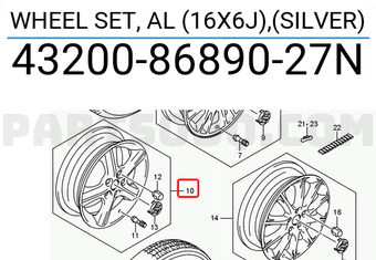 Suzuki 432008689027N WHEEL SET, AL (16X6J),(SILVER)