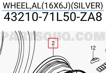 Suzuki 4321071L50ZA8 WHEEL,AL(16X6J)(SILVER)