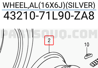 Suzuki 4321071L90ZA8 WHEEL,AL(16X6J)(SILVER)