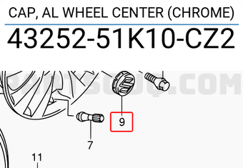 Suzuki 4325251K10CZ2 CAP, AL WHEEL CENTER (CHROME)