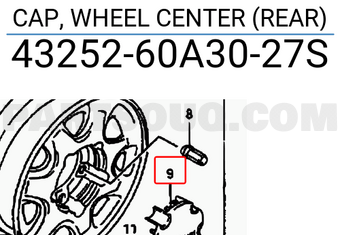 Suzuki 4325260A3027S CAP, WHEEL CENTER (REAR)