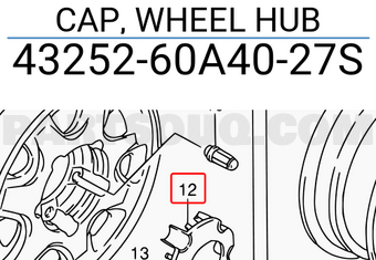 Suzuki 4325260A4027S CAP, WHEEL HUB